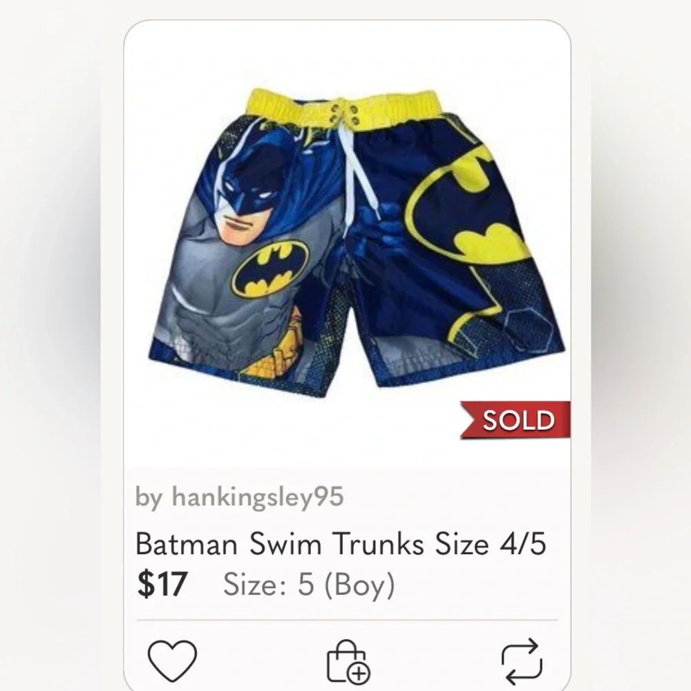 🌞 Batman swimming trunks DC comics blue & yellow palm trees boy size 4